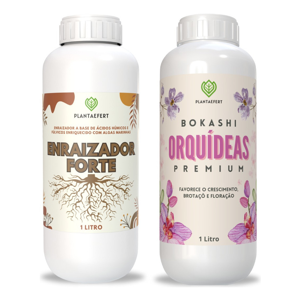 Bokashi para Orquídeas, kit Bokashi Orquídeas Premium 1L Enraizador Forte 1L Raízes fortes + folhas verdes