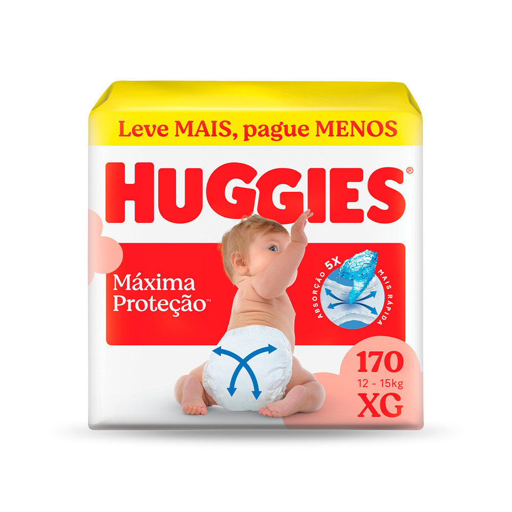 Pacotão Econômico Huggies Fralda Descartável Máxima Proteção XG - 170 Un