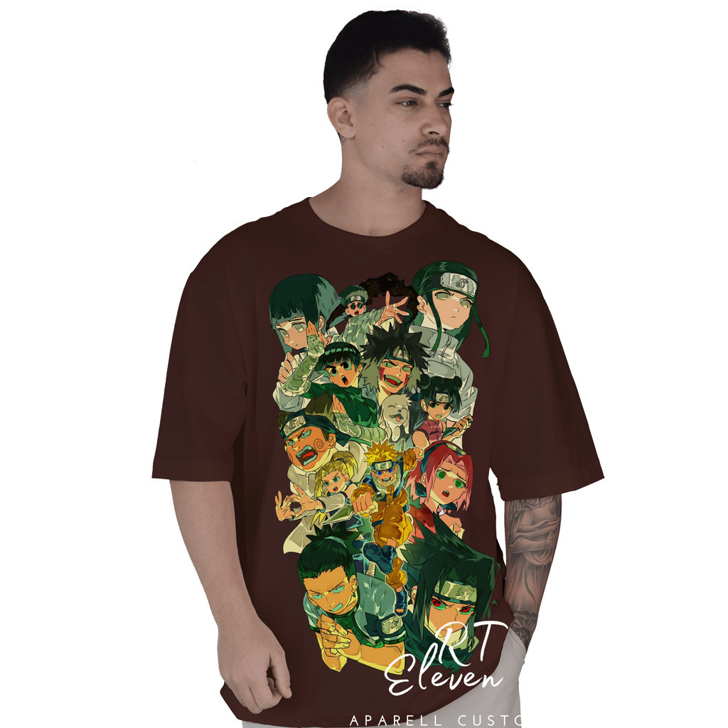 Camiseta Oversized Streetwear Personalizada Naruto Anime Times Konoha Masculina e feminina 100% Algodão Malha Premium