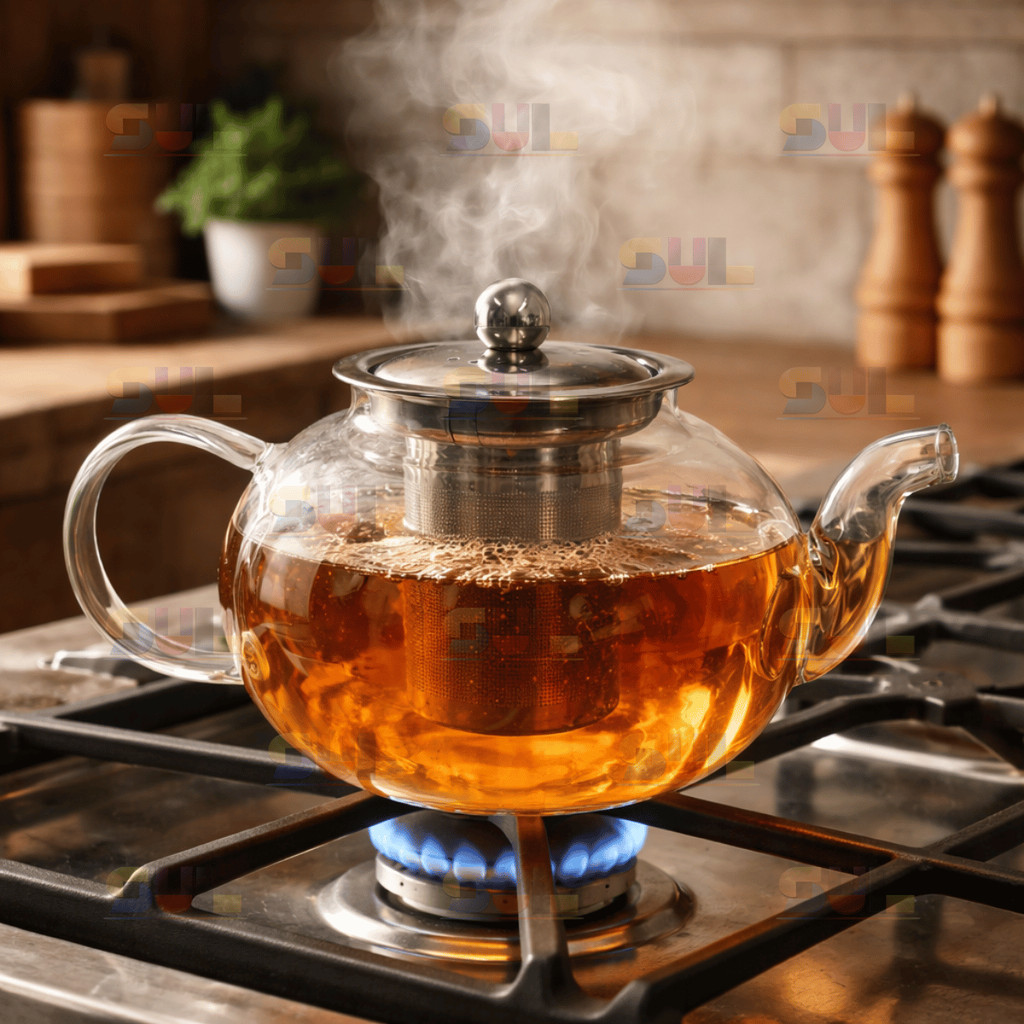 Chaleira de Vidro Borossilicato REDONDA com Infusor e Tampa em Aço Inox Vai ao Fogo Café em Oferta na Shopee