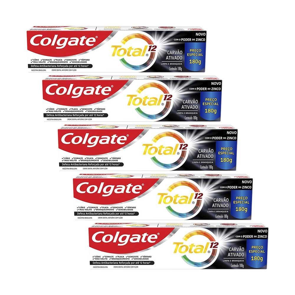 Kit 5 Cremes Dentais Colgate Total Carvão Ativado 180g