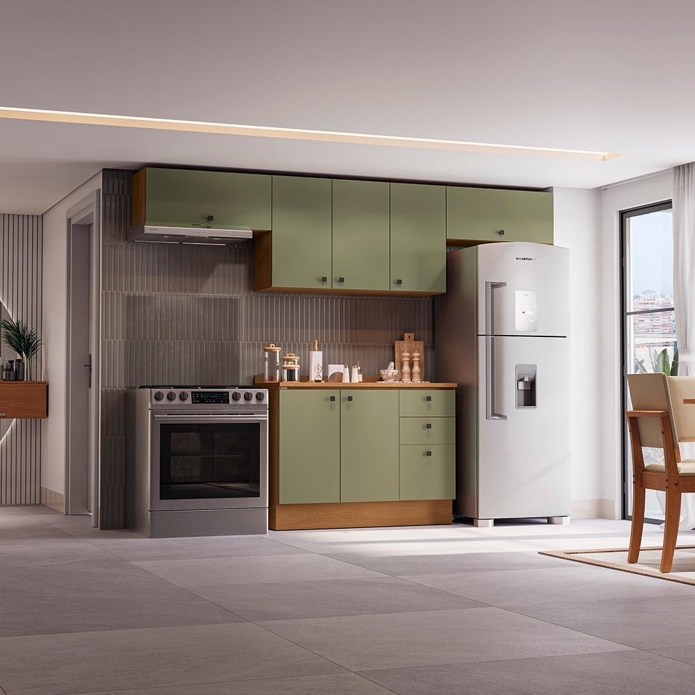 Armário de Cozinha Completa 280cm Canela/Verde Frevo Pixel Kappesberg em Oferta na Shopee