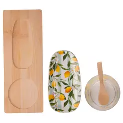 3 Pecas para Servir Siciliano 28cm x 10,5cm x 6cm Bambu Lyor Conjunto para Mesa Posta Café e Servir Qualidade Jantar Uso