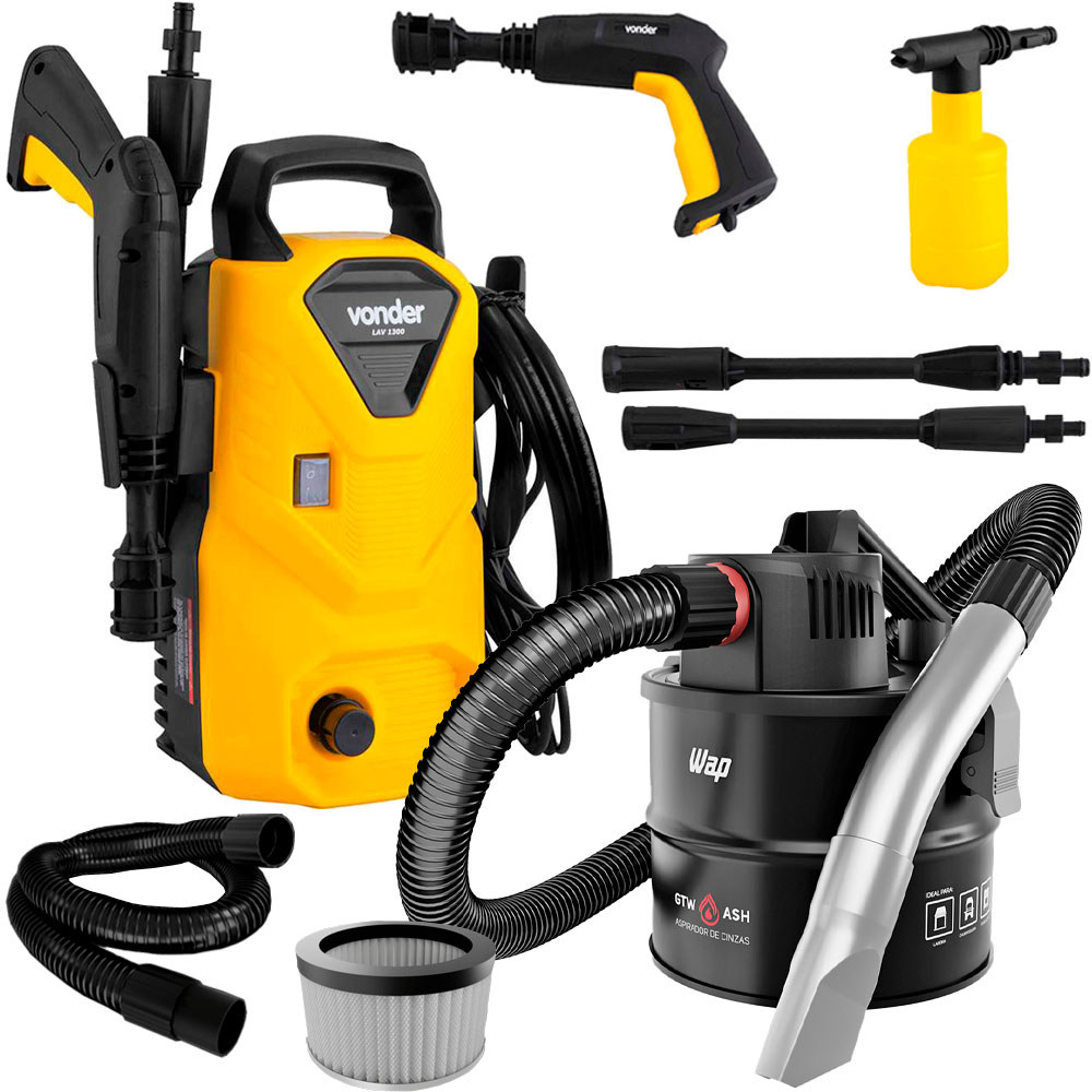 Kit Aspirador de Cinza WAP GTW ASH 1400W com Lavadora de Alta Pressão Vonder LAV1300 1200W em Oferta na Shopee