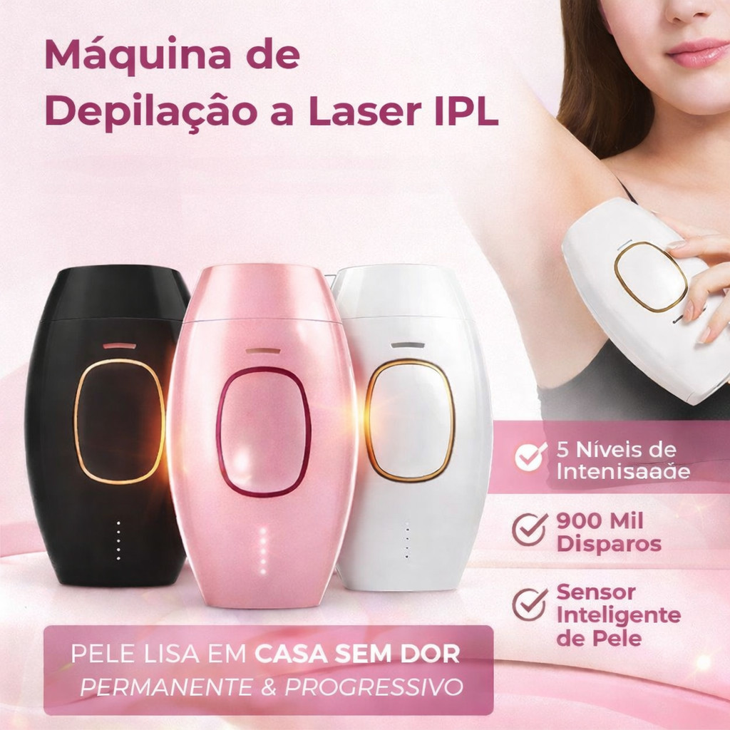 Depilador a Laser 5 Níveis de Intensidade – IPL 900.000 Disparos | Luz Pulsada Definitiva Bivolt