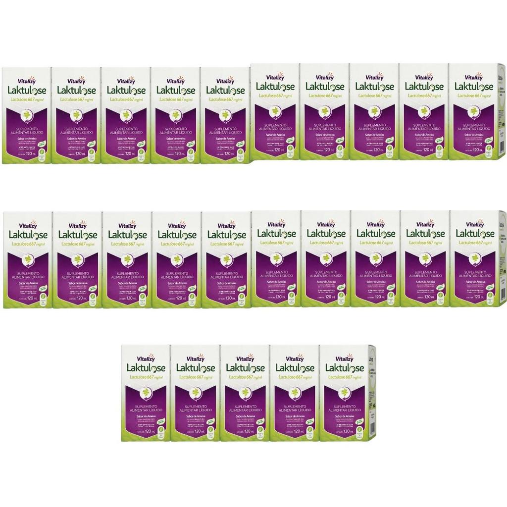 KIT Lactulose 25 Caixas de 120ml cada Vitalizy 667mg/ml  Ameixa Regulador Intestinal Sem Glúten Fonte De Fibras Natural