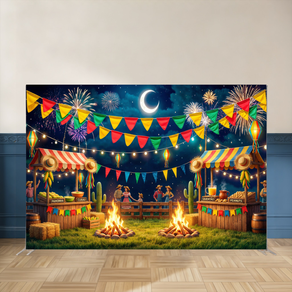Fundo Fotográfico Festa Junina Infantil | Arraiá Alegre | tecido premium | frete gratis | varios modelos | 220X150CM