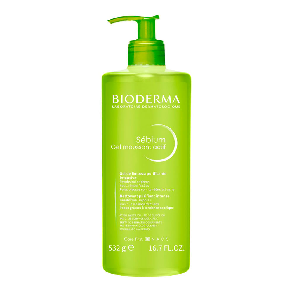 Bioderma Sébium Gel Moussant Actif de Limpeza Purificante Intensivo 500ml em Oferta na Shopee