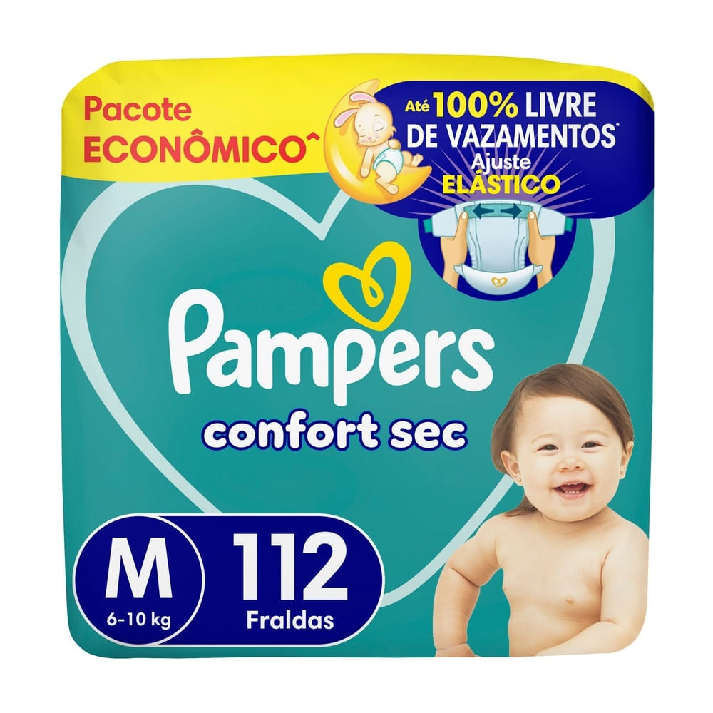 Fralda Pampers Confort Sec Tamanho M 112 Unidades Descartáveis em Oferta na Shopee