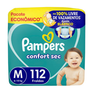 Fralda Pampers Confort Sec Tamanho M 112 Unidades Descartáveis em Oferta na Shopee