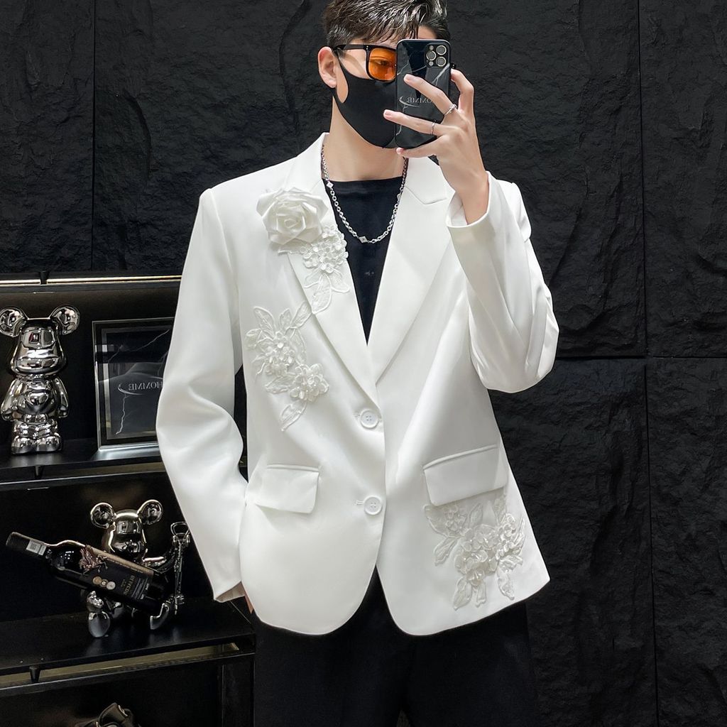 2025 novo estilo tridimensional bordado flor Blazer masculino High-End perfil solto Casual terno roupas superiores na mo