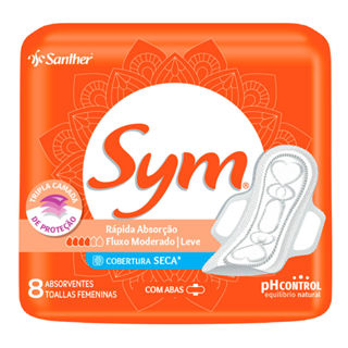 Absorvente Sym Cobertura Seca com Abas 8 Unidades em Oferta na Shopee