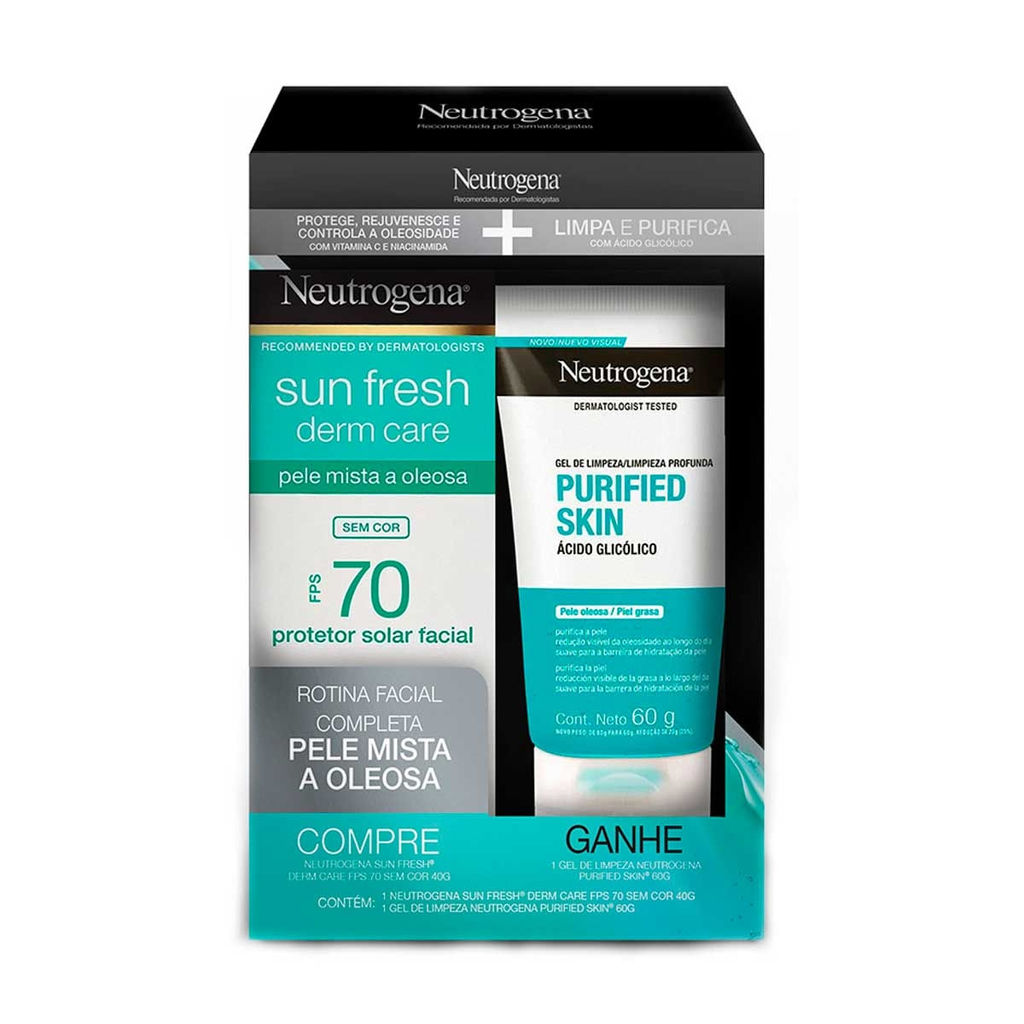Protetor Solar Facial Neutrogena Sun Fresh FPS 70 40g + Gel De Limpeza Neutrogena Prified Skin 60g - kit em Oferta na Shopee