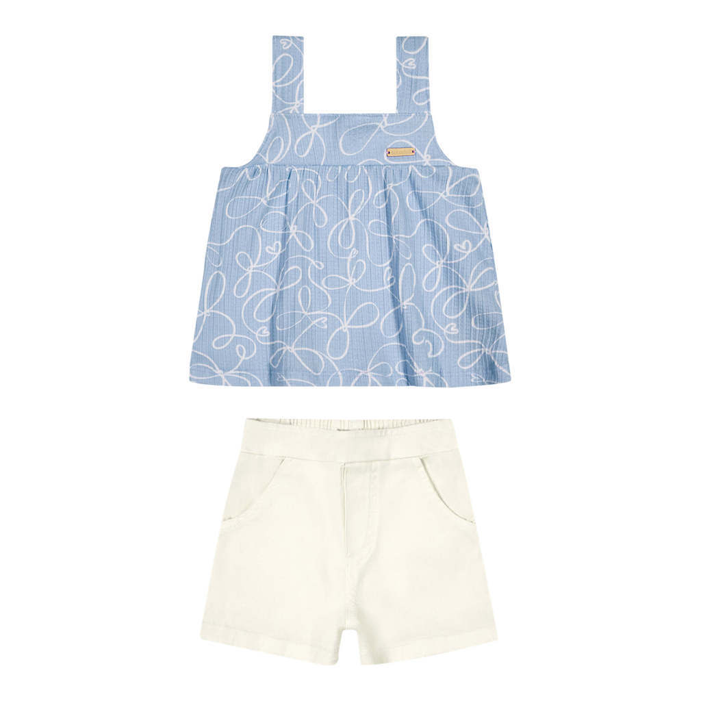Conjunto Infantil Menina Estampa Laços Colorittá Azul em Oferta na Shopee