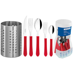 Conjunto De Talheres Tramontina Inox Leme Vermelho 20 Peças Com Suporte De Talheres Inox