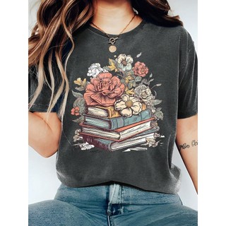 Camiseta Feminina Blusa Masculina Estampas de Livro e Flores Basica Algodão Lançamento