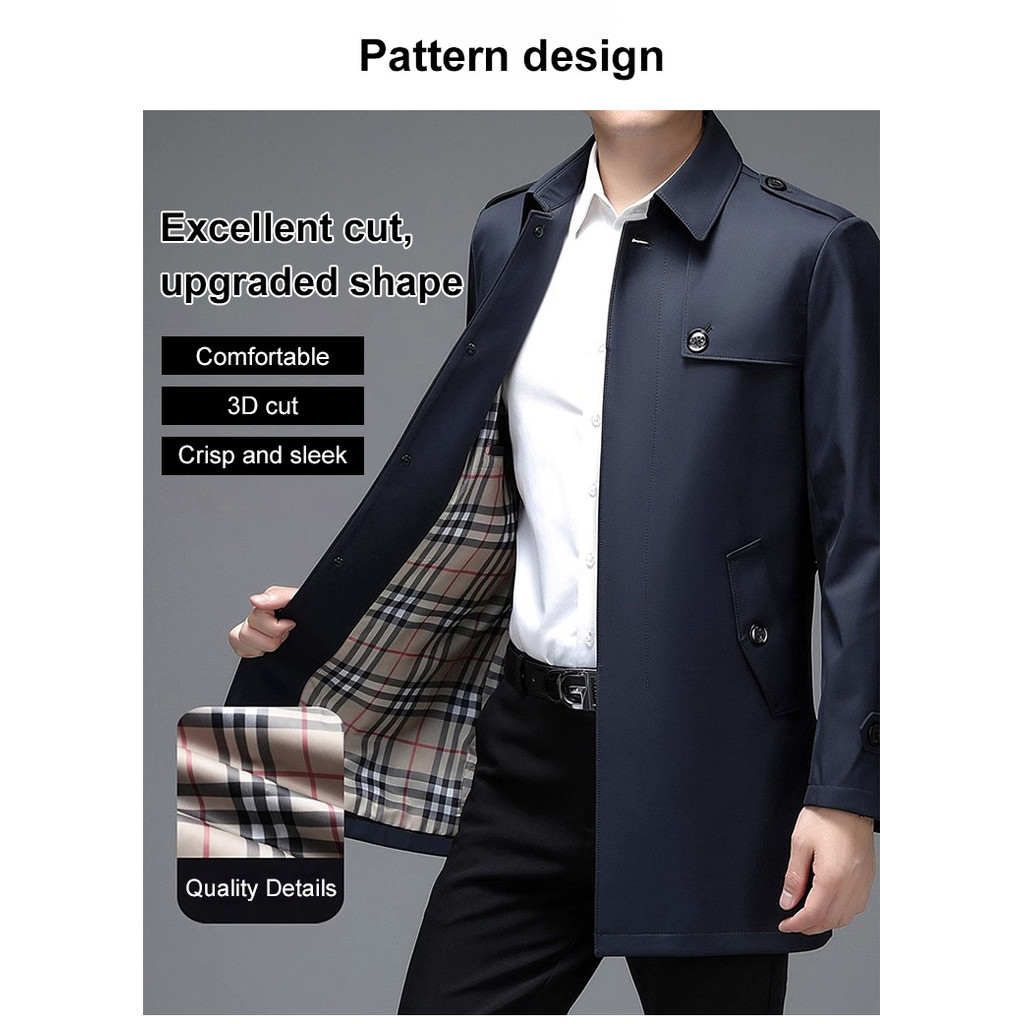 【Breathable Fabric】Modern Tailored Trench Coat Mid-Length Jacket/Casaco Social/Office Wear/Lightweight Outerwear