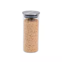 Pote 450ml de vidro com tampa de inox circular mantimento - Oikos