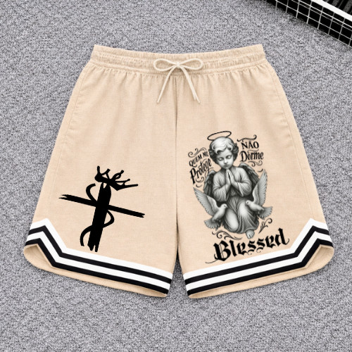 Bermuda Short Basquete Masculino Dry Fit Blessed Anjo Streetwear Academia Treino Corrida Respiravel Confortavel COD796