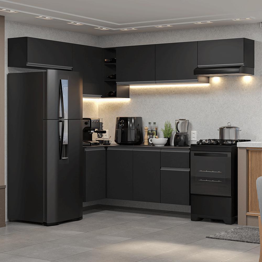 Armário de Cozinha Completa de Canto Suspenso 405 cm Preto Nice Madesa 01