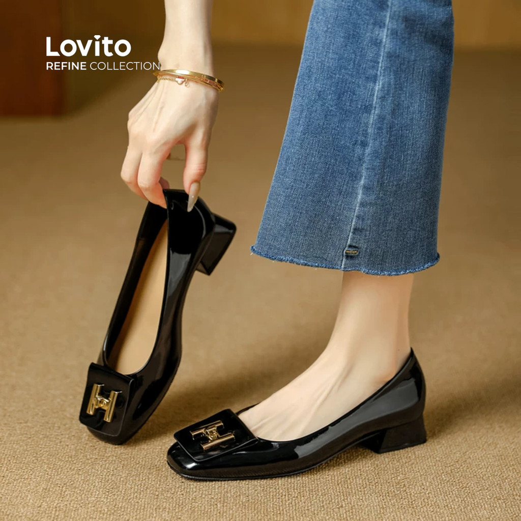 (Lovito Refine)  Saltos Elegantes com Fivela de Metal para mulheres. LR31E006 em Oferta na Shopee