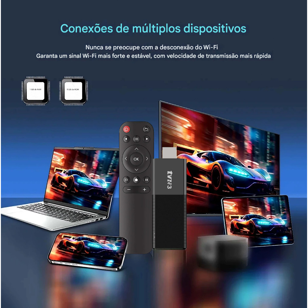 Sistema Stick 4K Ultra HD Android-512 Gb + 1 Tb , Controle por Voz Bluetooth , Wi-Fi 5G , HDMI