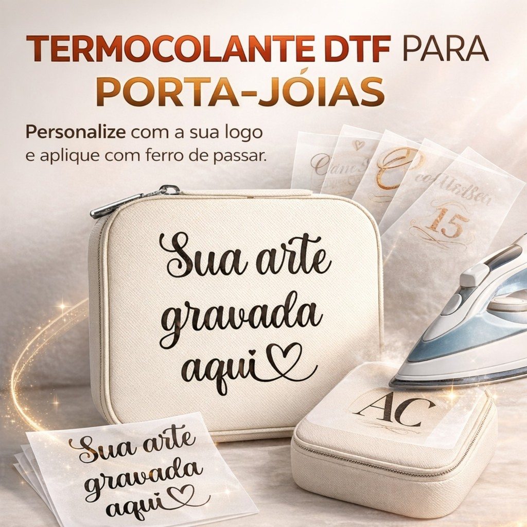 Kit 50 Adesivo DFT Termocolante para Porta-Joias Personalizado LEIA A DESCRIÇÃO