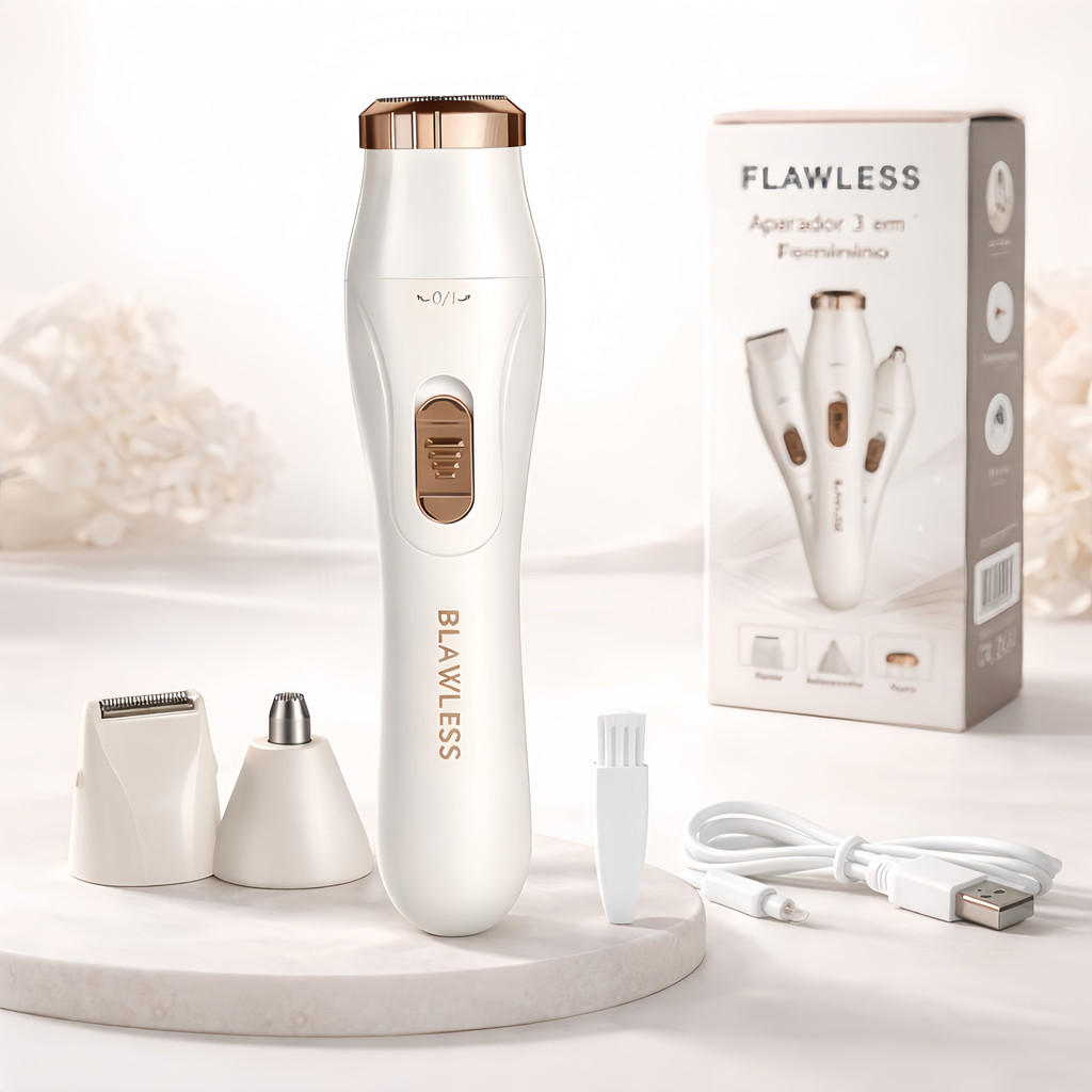 Depilador Feminino 3 em 1 Recarregável Aparador de Pelos para Rosto Sobrancelha Axila e Corpo