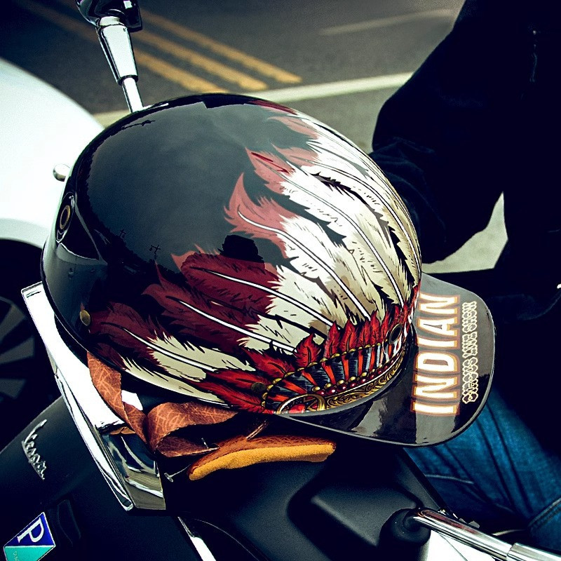 Capacete de motociclista estilo retro com viseira tipo beisebol e pintura personalizada — imagem 2 de 2