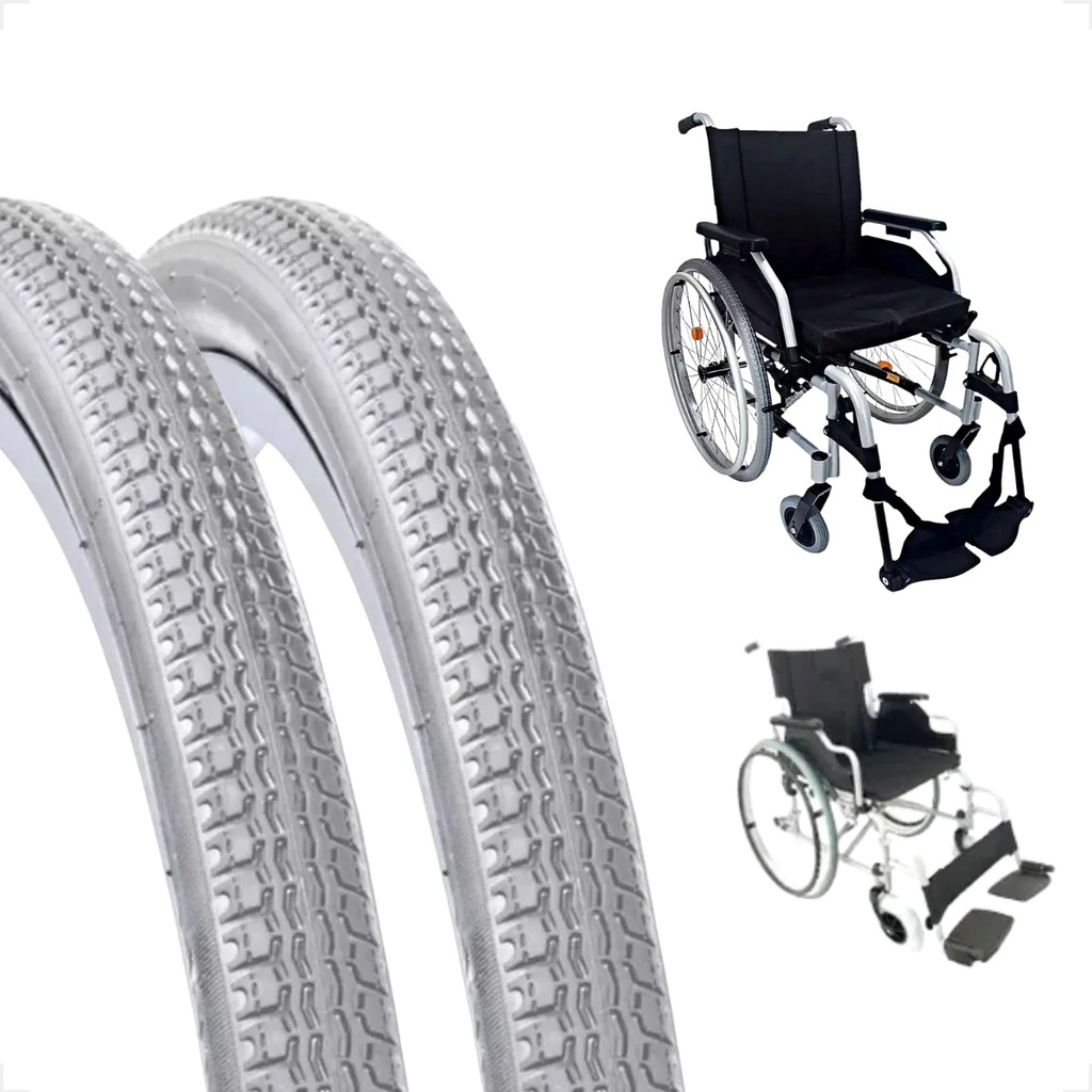 Par Pneu Pineu Para Cadeira de Rodas aro 24 x 1.3/8 Cinza Fino Resistente Arame Com Cravos