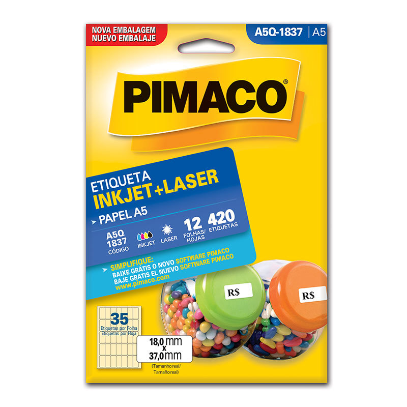 Etiqueta inkjet/laser A5Q1837 com 12 folhas Pimaco