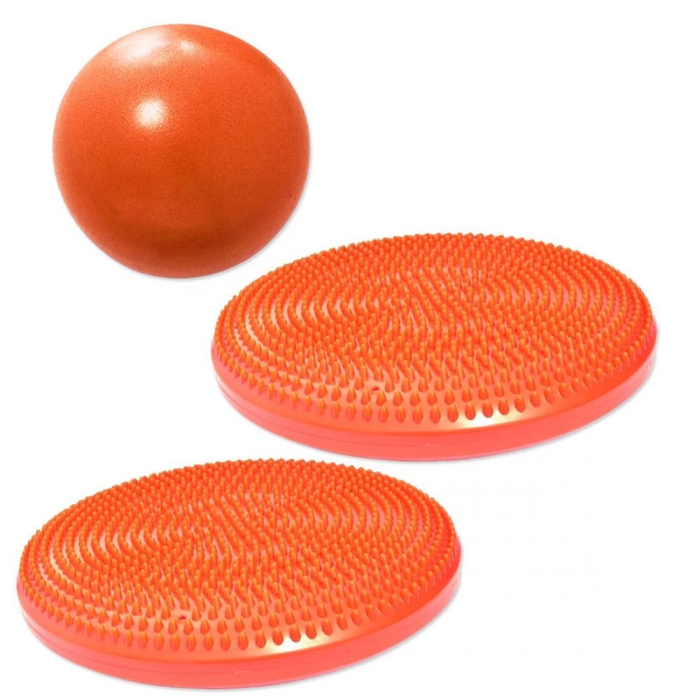 Mini Bola Overball 25c M + 2 Disco de Equilíbrio Inflável Exercícios Pilates Yoga Academia