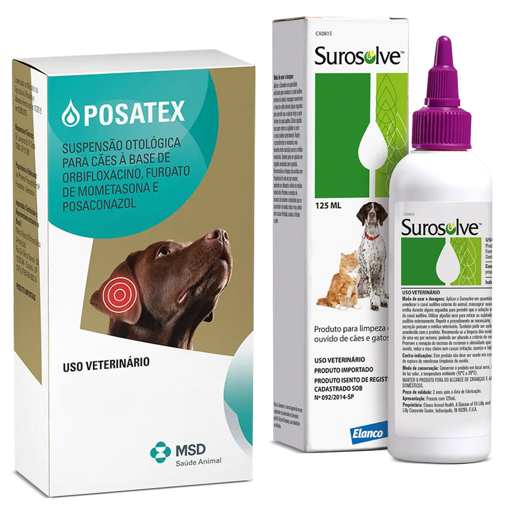 Posatex 17,5ml Remédio P/otite + Surosolve Para Cães E Gatos