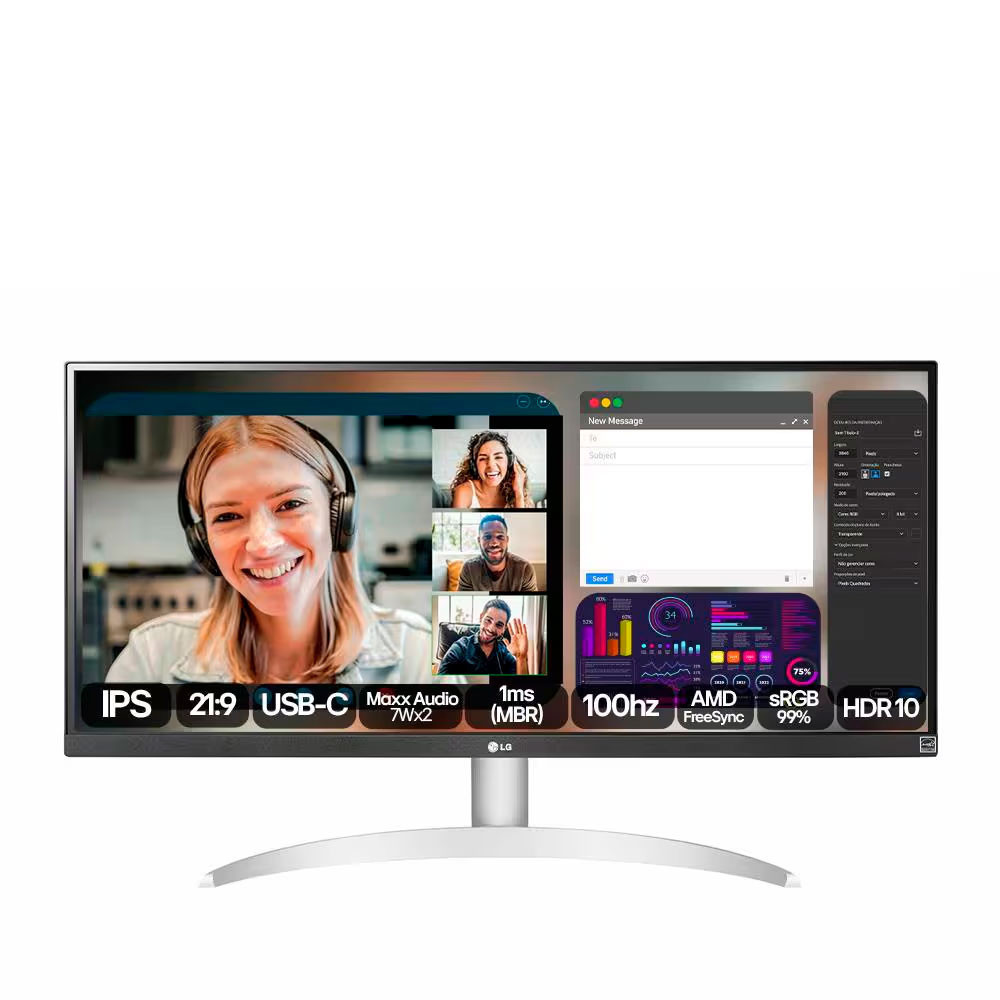 Monitor UltraWide 29 Polegadas LG 29WQ600-B com Tela IPS, Full HD, 100Hz, AMD FreeSync