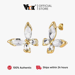 Brinco Robusto De Zircônia Borboleta Vnox Para Mulheres E Meninas , Joias Sem Manchas De Aço Inoxidável Dourado