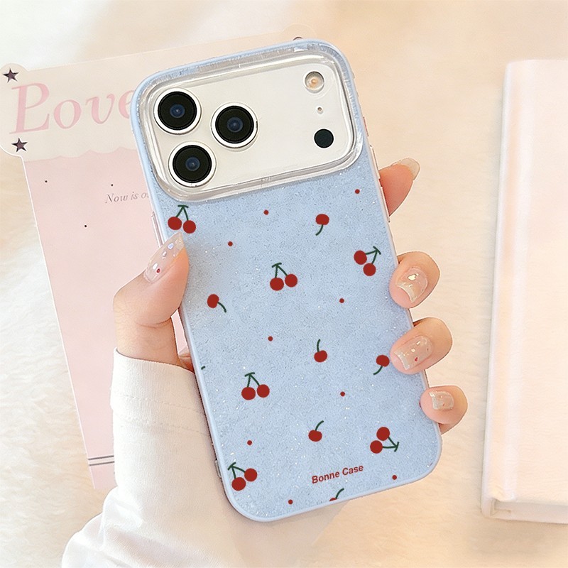 Capa Glitter Para Samsung S26 Ultra S25 S24 Plus S23 FE S22 S21 S20 A17 A07 A06 A15 A16 A56 Dança Cereja Vermelha Bonito