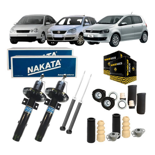 4 Amortecedores Nakata + Kit Axios Fox Spacefox Polo Sedan