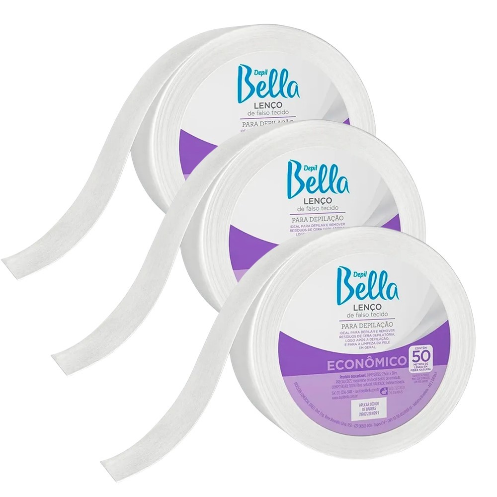 Kit 3 Rolo de Lenço para Depilação Cera Limpeza de Pele Descartável Depil Bella 50m