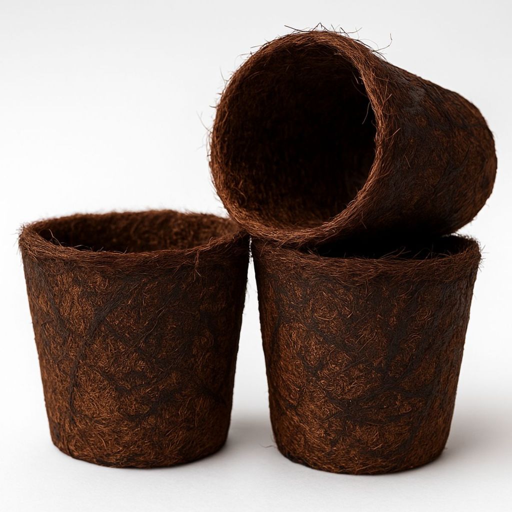 Kit com 3 Vasos Fibra de Coco - Modelo Cone P, M e G
