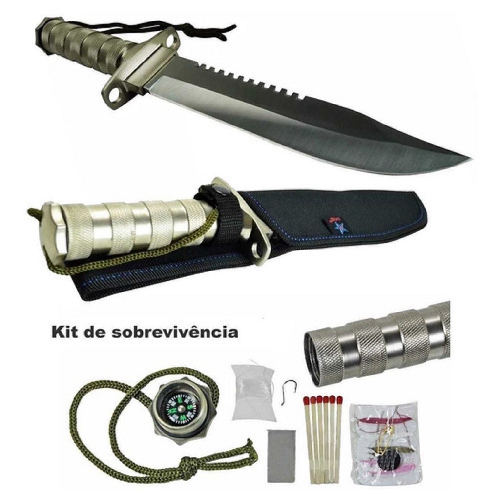 Faca Rambo Tática Militar Sobrevivência Lamina Serrilhado Facão Faca Grande Faca Para Churrasco