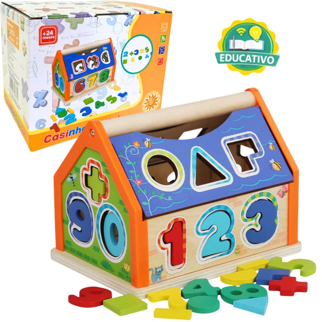Brinquedo Educativo Madeira Casinha Encaixar Formas Numeros