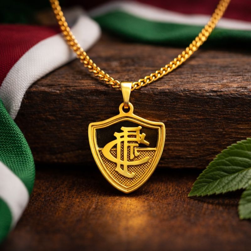 Colar Fluminense Dourado Escudo FFC Vazado Folheado a Ouro Corrente Unissex — imagem 2 de 2