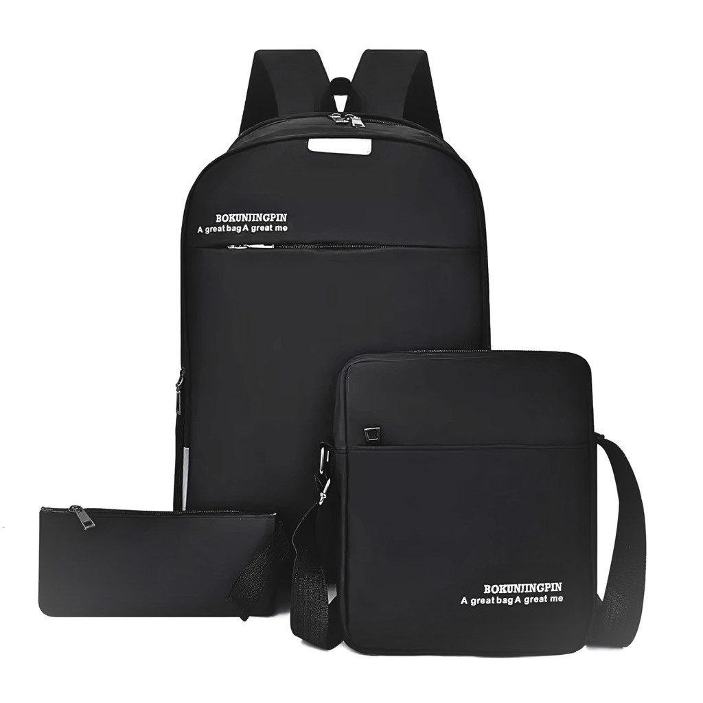 Kit Mochila Masculina Executiva 3 Peças Para Notebook Bolsa Transversal Estojo Reforçada Luxo