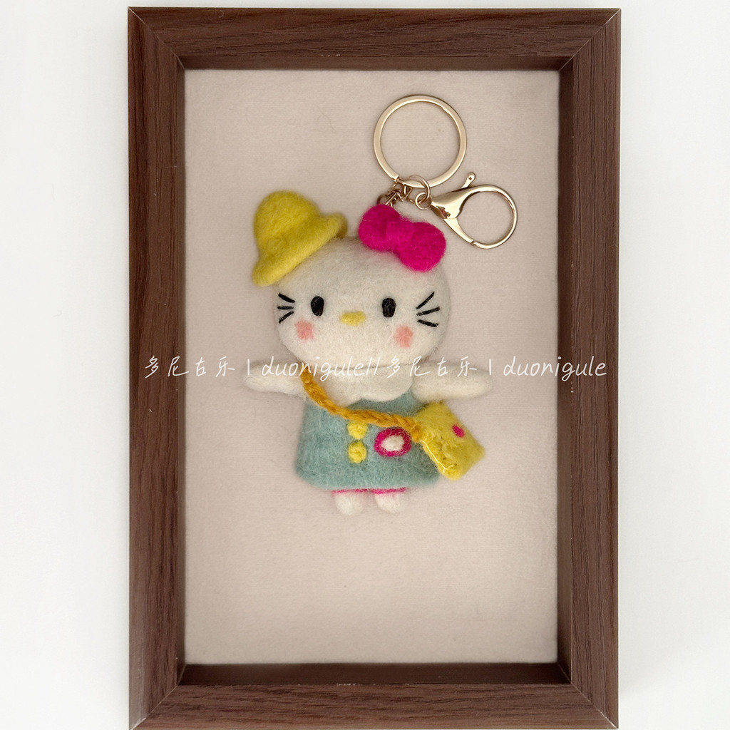 Chaveiro de feltro de lã feito à mão no Nepal, pelúcia Hello Kitty, decoração para pendurar no carro, pingente para bols
