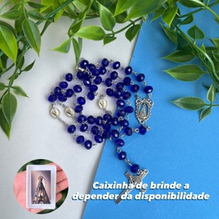 Terço de Cristal Azul de Nossa Senhora Aparecida em Oferta na Shopee