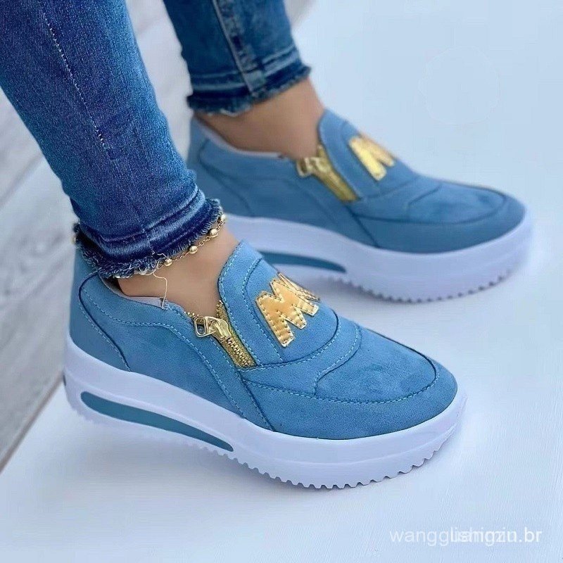 Tênis feminino Tênis com zíper lateral Tênis com plataforma