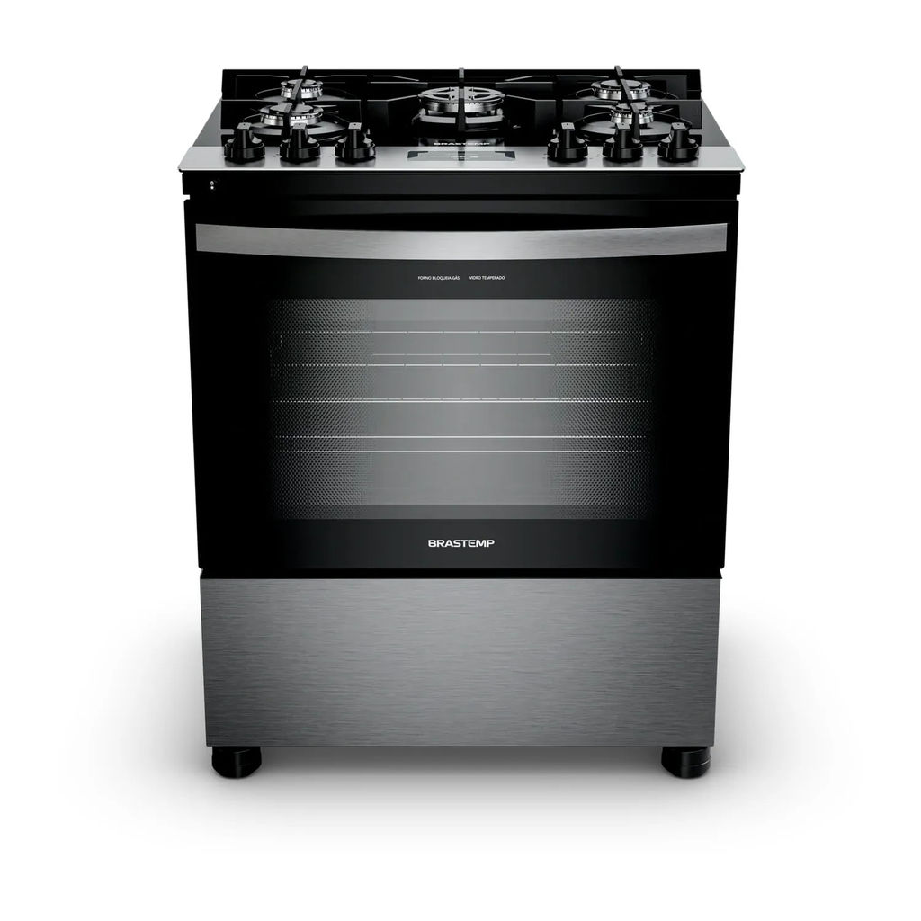 Fogão Brastemp 5 Bocas Cor Inox Com Mesa de Vidro, Turbo Chama e Timer - BFS5XAR