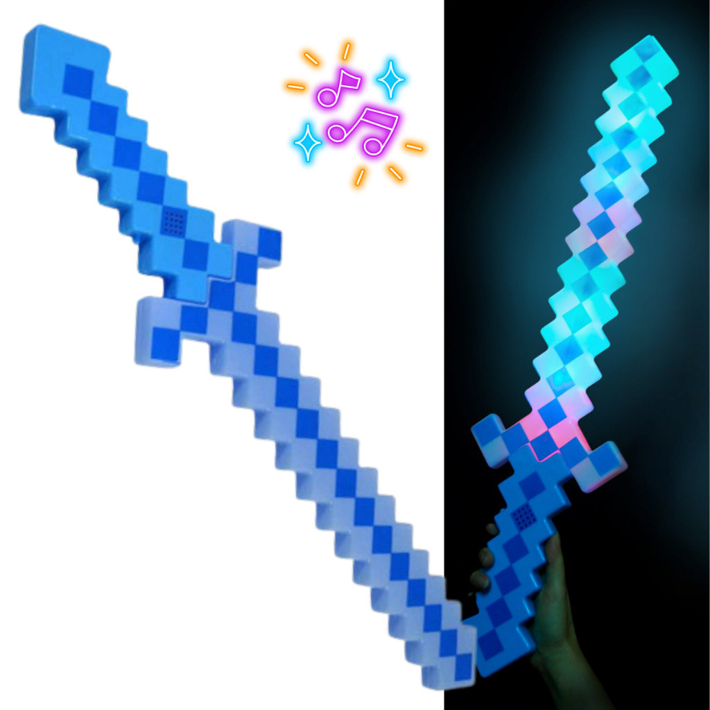 Brinquedo Espada Pixel Temática Minecraft Ninja Diamante Com Som e Luz Led Brilhante