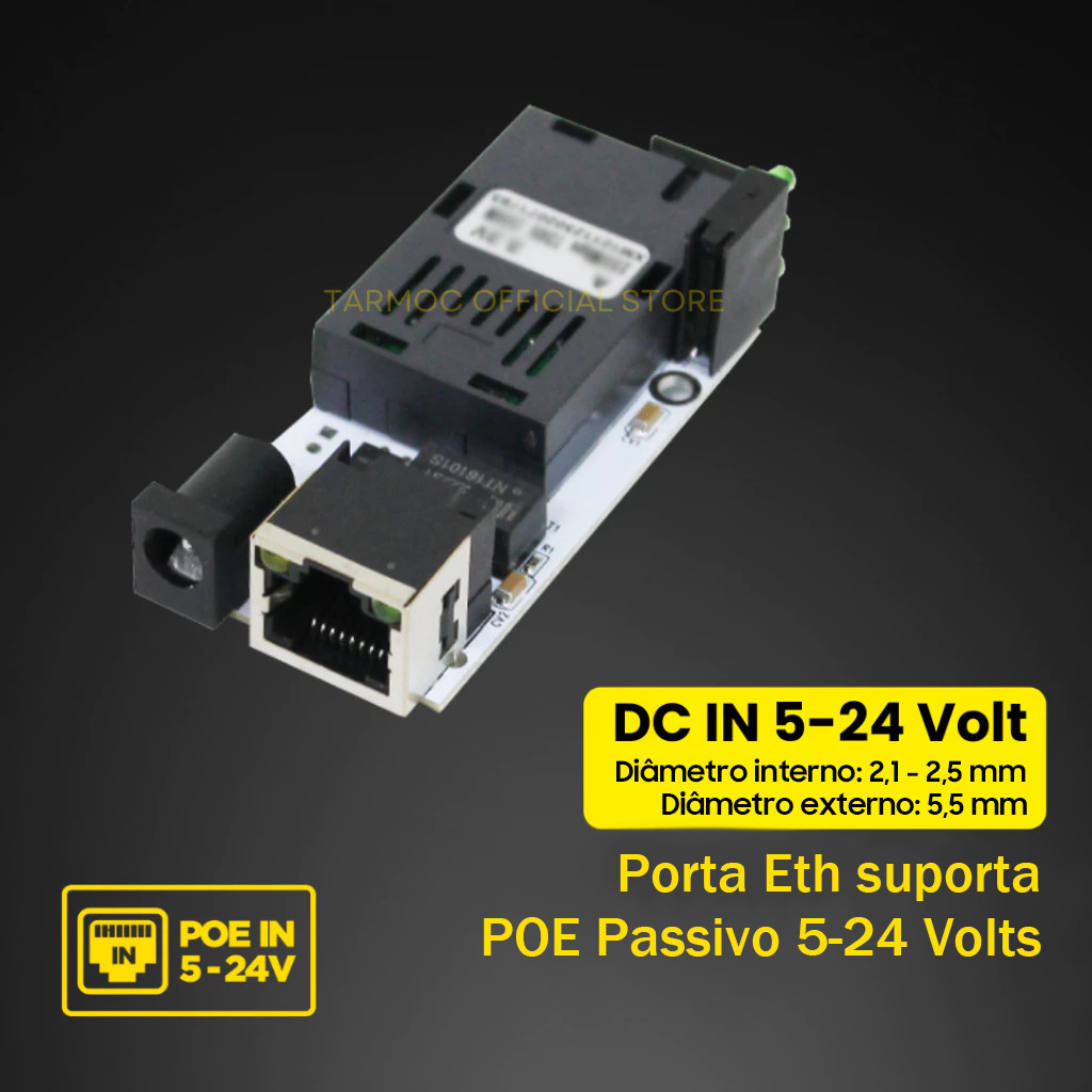 Tarmoc TMC-1SC1E-B-V1-PCBA Conversor de Midia Fibra Optica Switch 1 SC1 LAN / 1 FO 1 LAN 10/100 POE IN 9-57 Volt