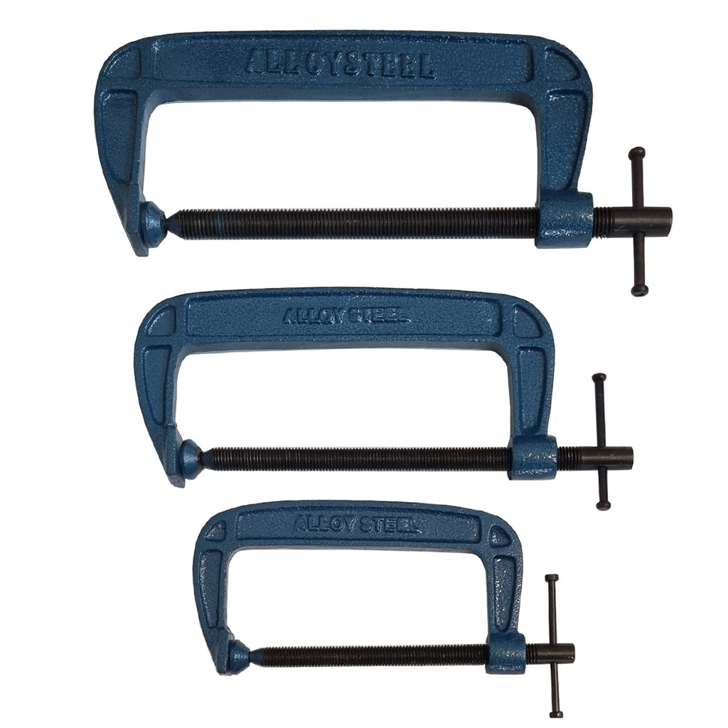 Kit com 3 Grampos Sargento de Fixação 100mm Tipo C de 6 A 10 Polegadas